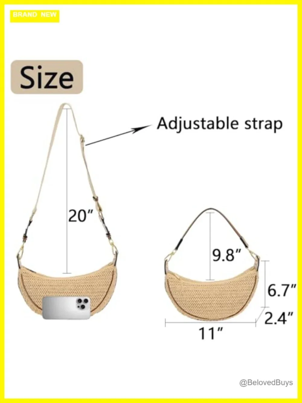 Straw Crossbody Bag Woven Crescent Hobo Purse with Adjustable Strap